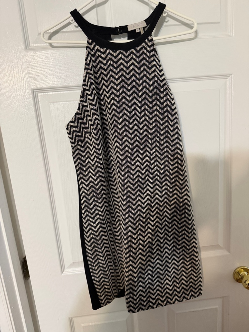 STATE Black and White Chevron Halter Dress